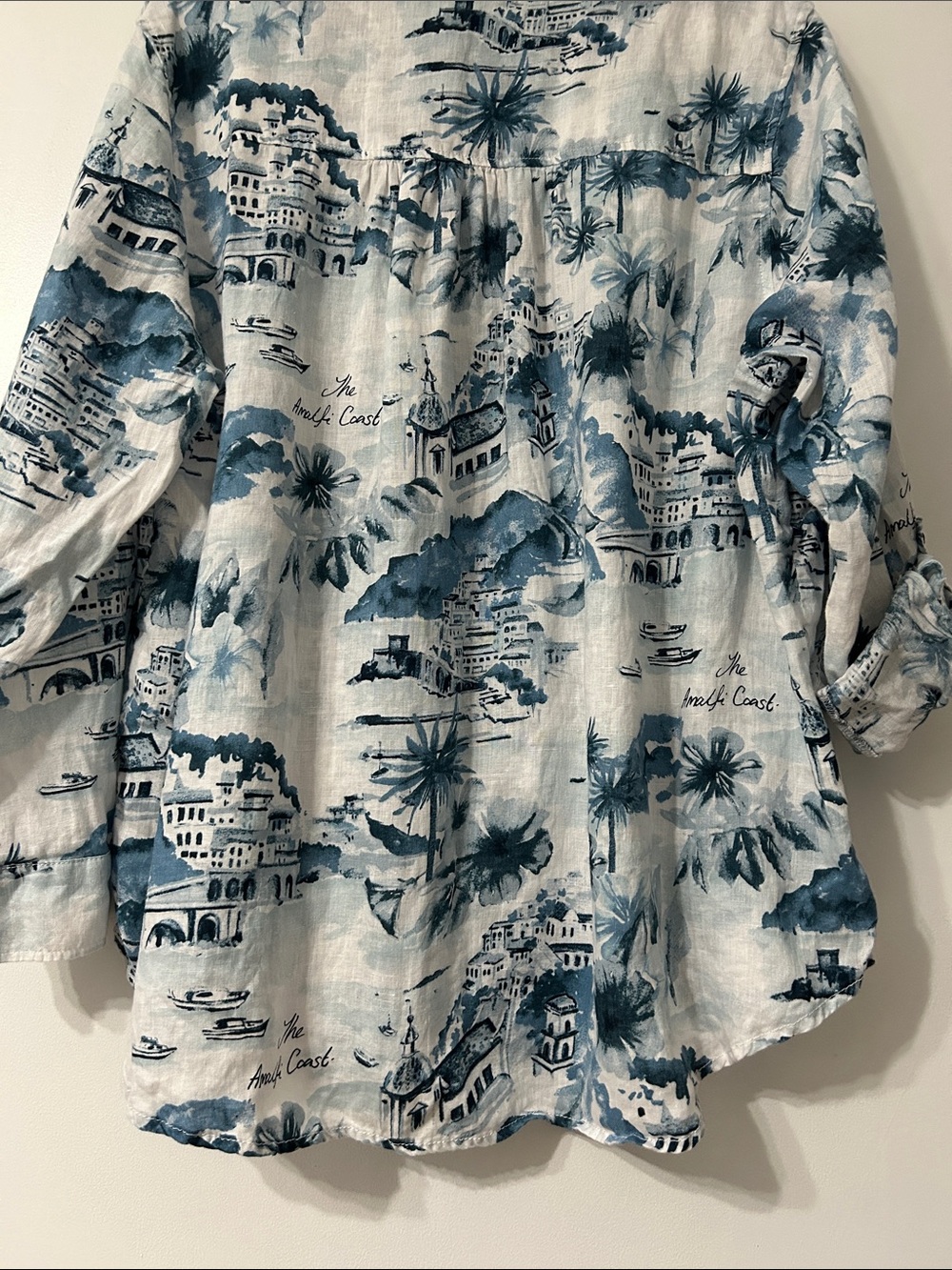 Cynthia Rowley Linen Blouse Women’s 3X Amalfi Coast Roll Sleeve Blue Popover - Picture 10 of 15